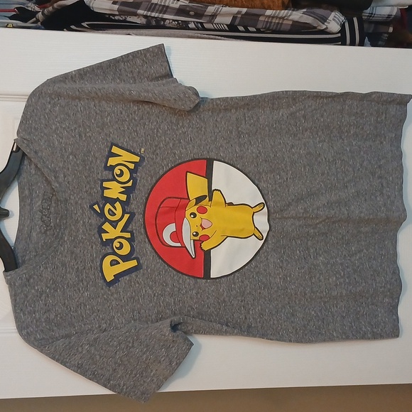 Pokemon Tops - Pokemon Gray Tee with Yellow and Red Pikachu Design